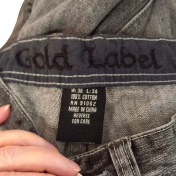 Vibes Gold Label Size W36 L34 Jeans Mens Straight Leg Black Denim Vintage Y2K - Picture 13 of 14